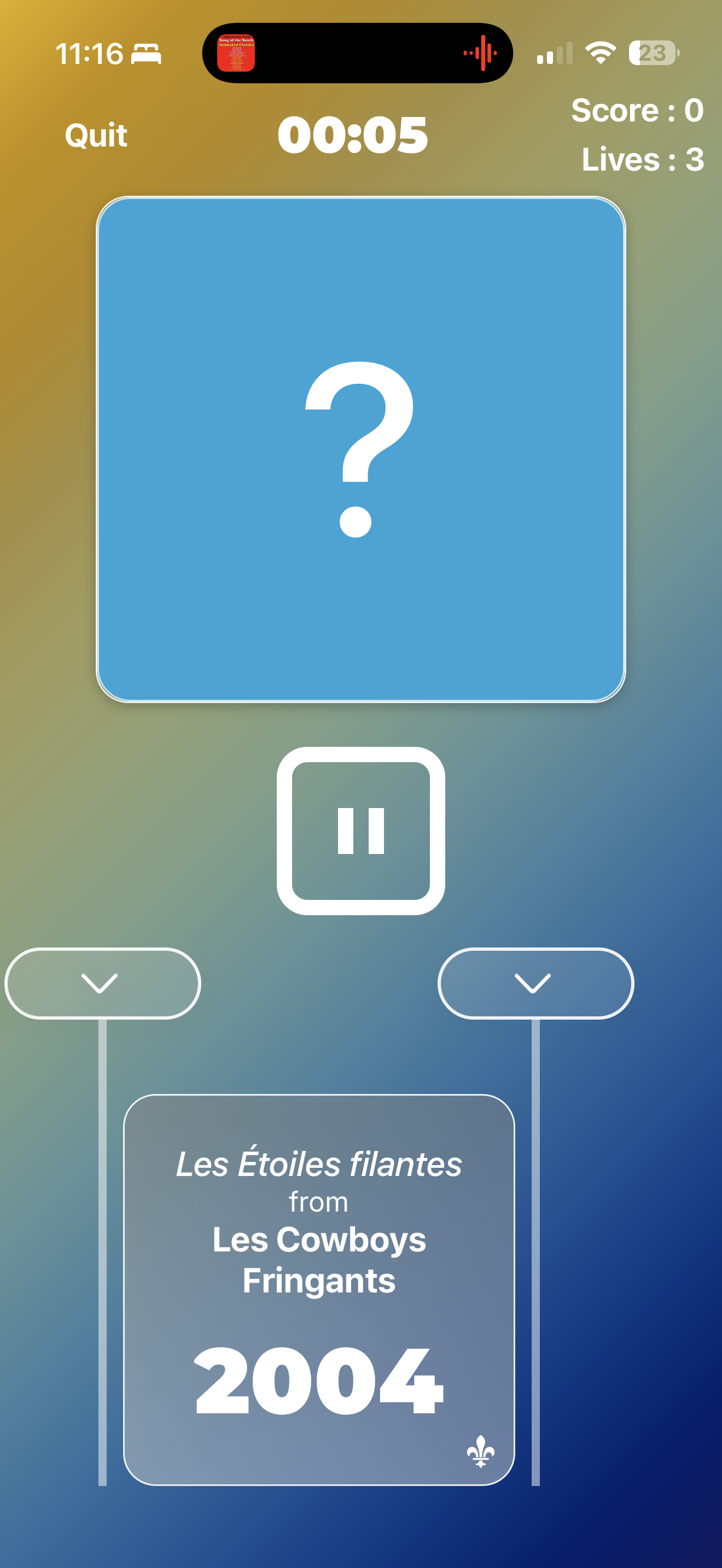 Une partie en cours dans Hit Parade Mobile
