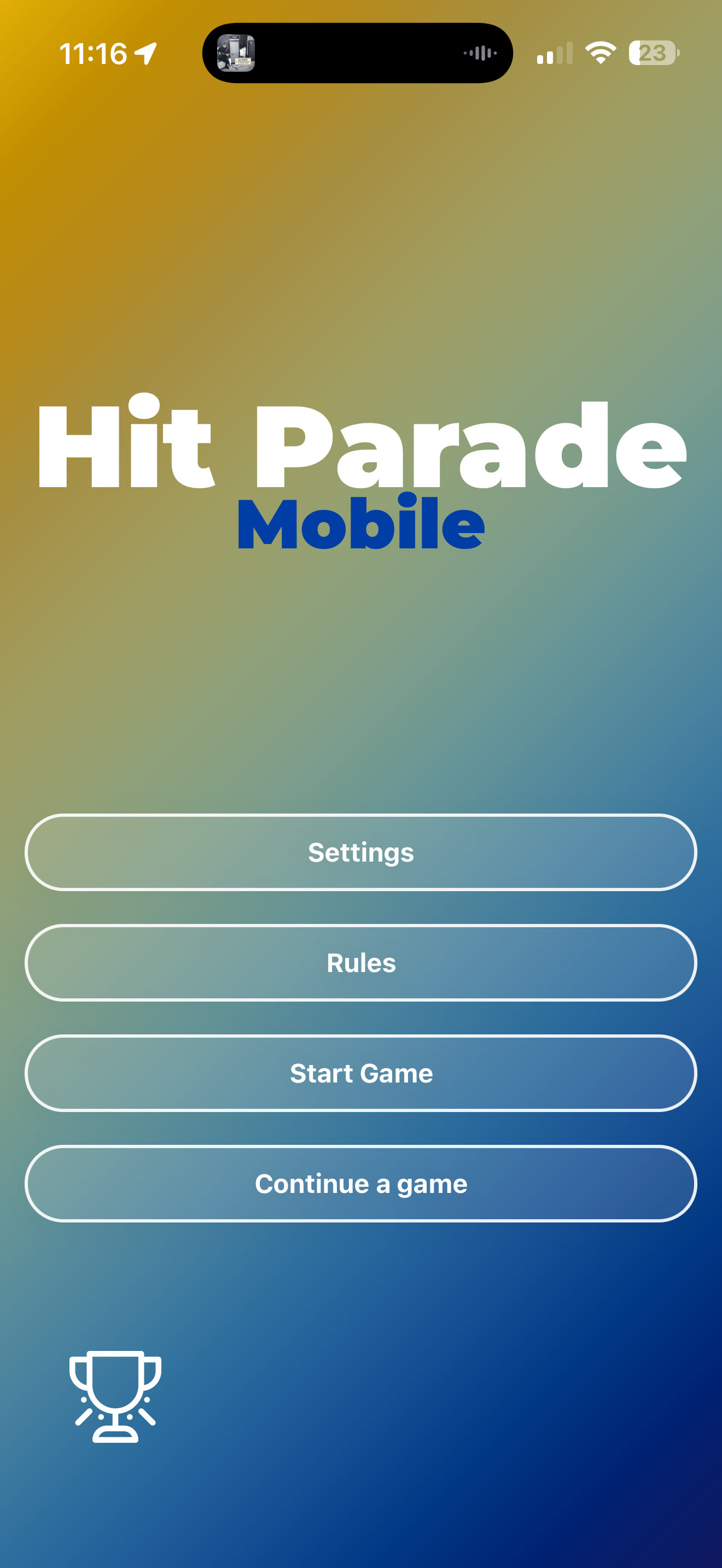 Écran d'accueil de Hit Parade Mobile